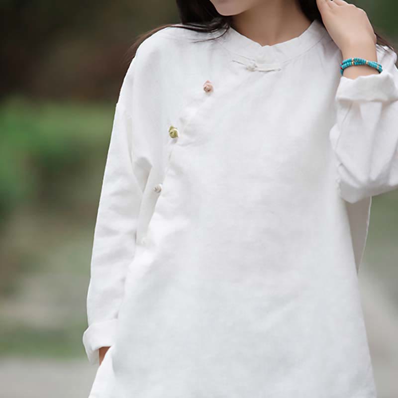 Buddha Stones Ramie Linen Blouse Women Shirt Top Chinese Hanfu Style Clothing