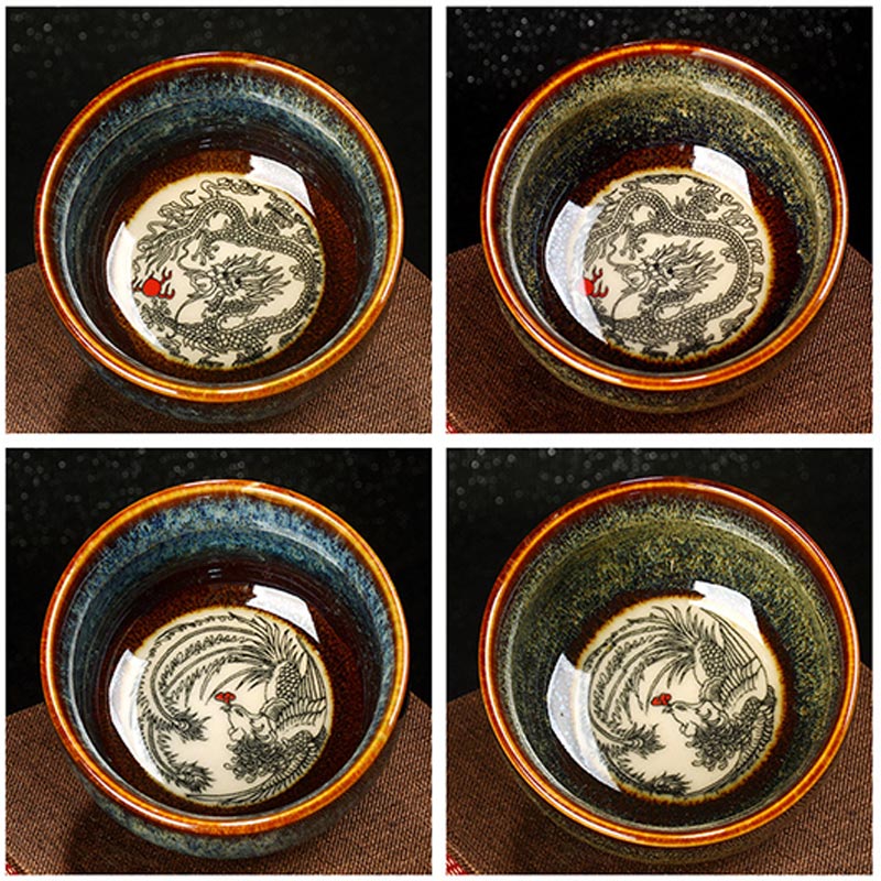 Buddha Stones Lotus Dragon Phoenix Koi Fish Chinese Jianzhan Ceramic Teacup Kung Fu Tea Cup 110ml