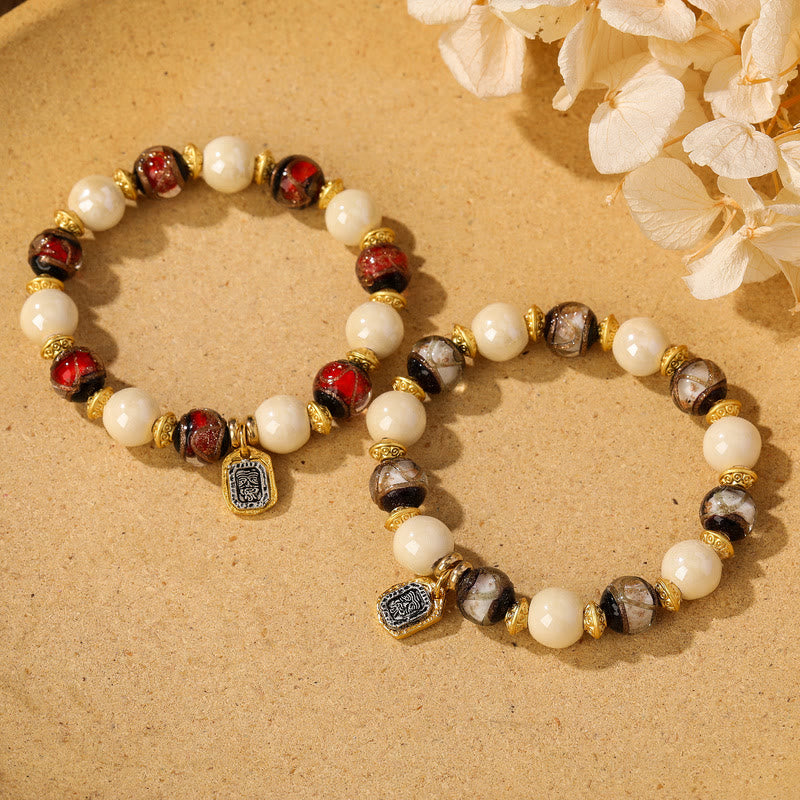 Buddha Stones Tibetan Zakiram Goddess of Wealth Charm Liuli Glass Incense Ash Porcelain Bead Protection Bracelet - image 17