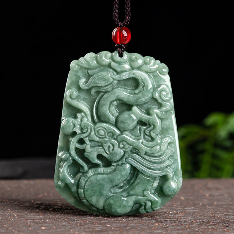 Buddha Stones Chinese Zodiac Dragon Jade Strength Necklace String Pendant - Jade - image 0