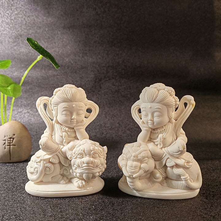 Buddha Stones Mini Ivory Fruit Tathagata Buddha Lotus Kwan Yin Avalokitesvara Manjusri Samantabhadra Serenity Desk Decoration