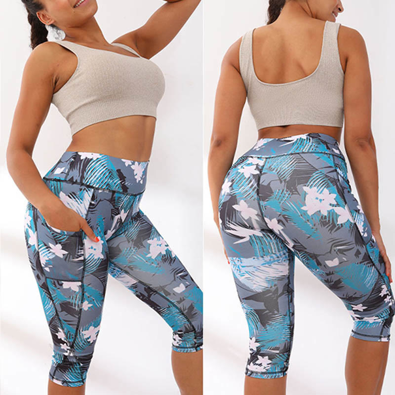 Buddha Stones Camo Print Solid Color Sports Yoga High Waist Leggings Women's Yoga Capri Pants