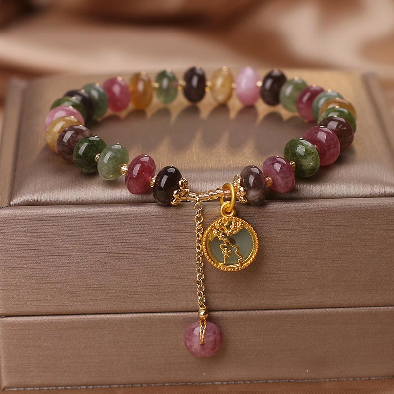 Buddha Stones Colorful Tourmaline Cute Flower Rabbit Charm Love Bracelet