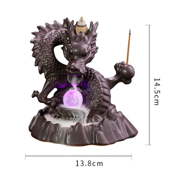 Auspicious Dragon Ceramic Backflow Smoke Fountain Meditation Healing Incense Burner Led Ball Decoration - image 12