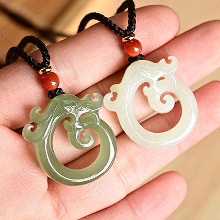 Buddha Stones White Jade Cyan Jade Dragon Protection Necklace String Pendant - image 9