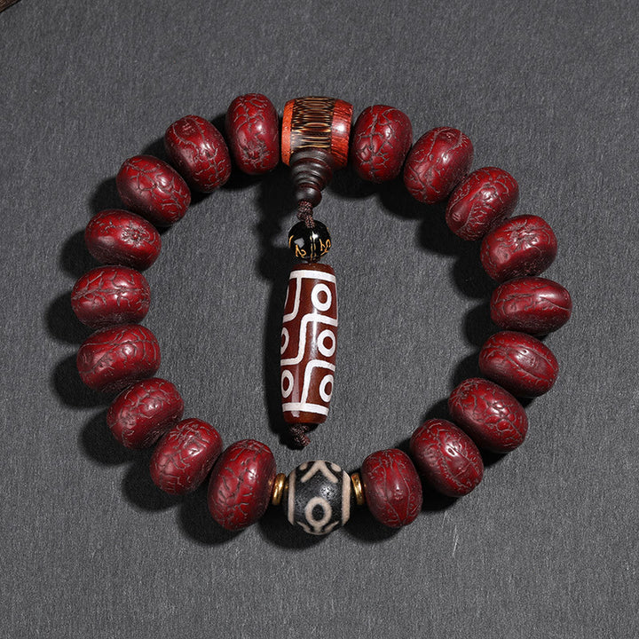 Buddha Stones Tibet Bodhi Seed Dzi Bead Dancing Lion Luck Bracelet Wrist Mala