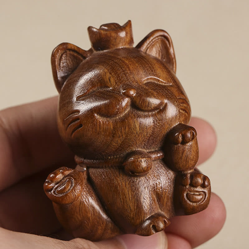 Buddha Stones Mini Green Sandalwood Ingot Lucky Cat Carved Peace Desk Decorations - image 11
