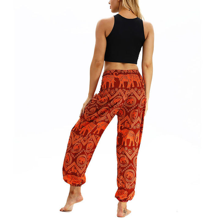 Buddha Stones Boho Loose Geometric Elephant Pattern Harem Trousers Women's Yoga Pants