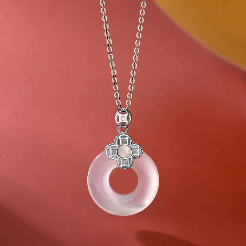 925 Sterling Silver Chalcedony Coin Peace Buckle Positive Necklace Pendant - Silver - image 5