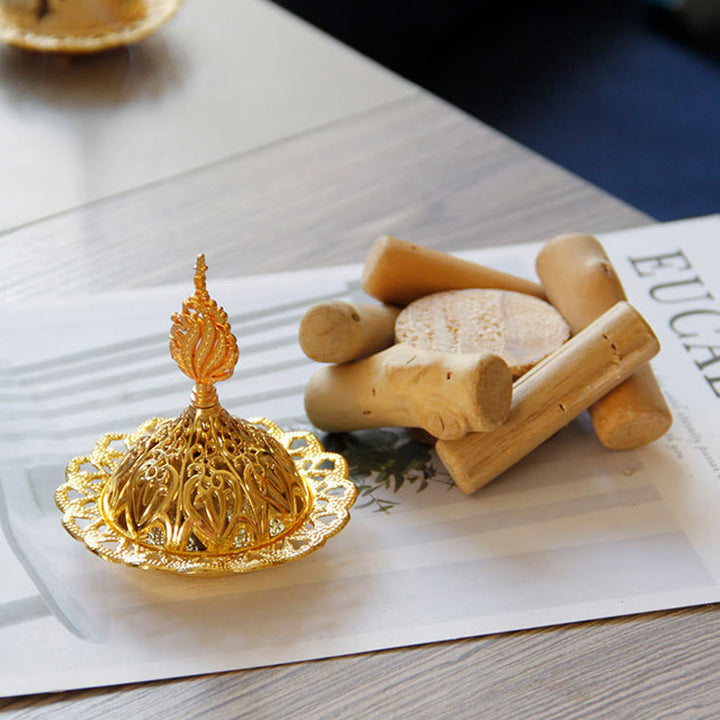 Gold Alloy Healing Mini Incense Burner With Wooden Coaster Home Decor - image 5