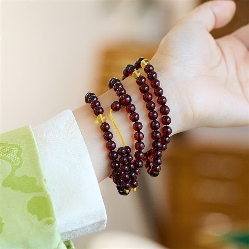 Buddha Stones Natural 108 Mala Beads Amber Clear Anxiety Bracelet - image 1