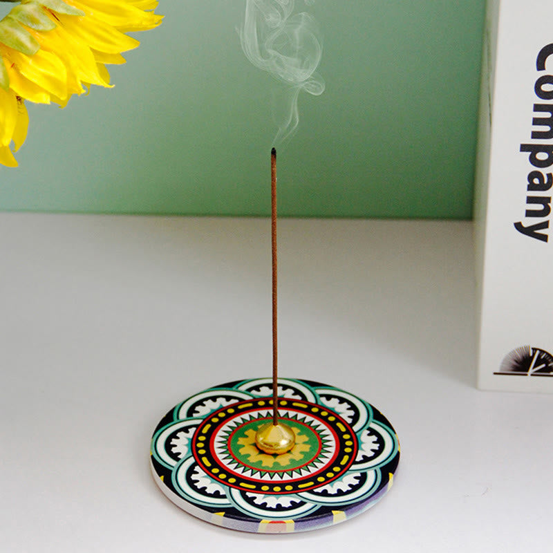 Colorful Pattern Ceramic Blessing Stick Incense Burner - Green Black Red - image 12