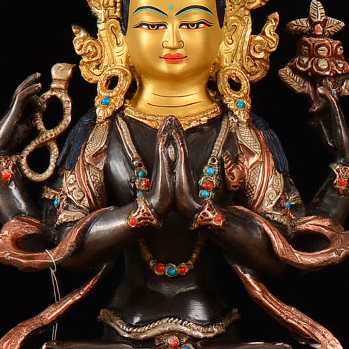 Bodhisattva Chenrezig Four-armed Avalokitesvara Protection Copper Statue Decoration - image 8