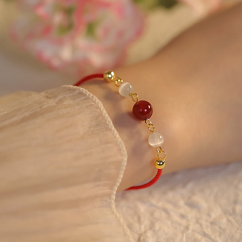 Buddha Stones Red Agate Cat Eye Braided String Confidence Bracelet - Red Agate&Red String(Bracelet Size 15+5cm) - image 1