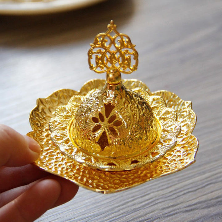 Gold Leaf Coaster Spiritual Mini Alloy Metal Incense Burner - image 7