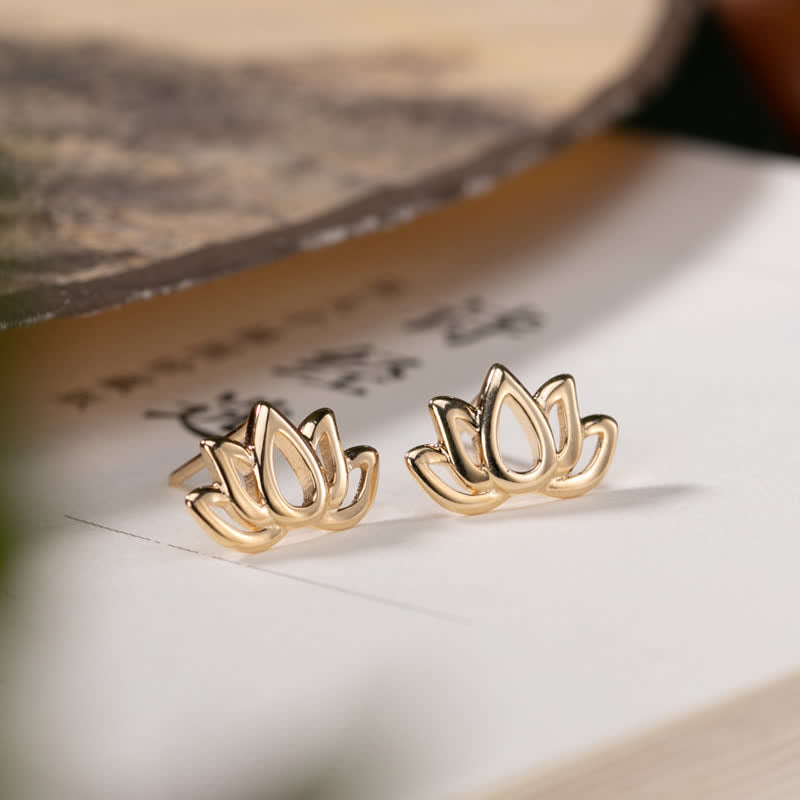 Buddha Stones 925 Sterling Silver Lotus Flower Blessing Earrings - image 2