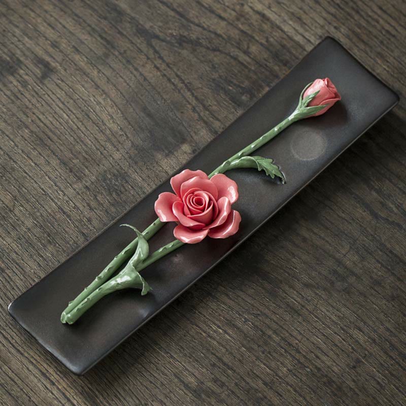 Lotus Peony Rose Flower Ceramic Spiritual Incense Burner - Red Rose - image 11