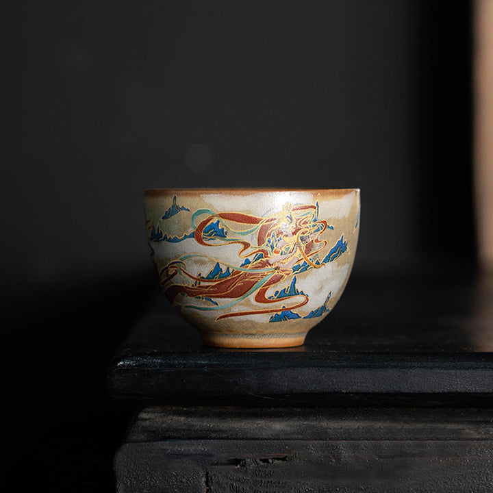 Buddha Stones Dunhuang Flying Apsaras Ceramic Gaiwan Sancai Teacup Kung Fu Tea Cup With Lid