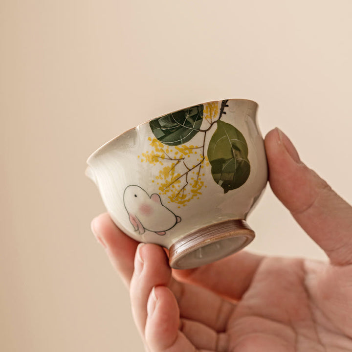 Buddha Stones Hand Painted Small Osmanthus Rabbit Ceramic Teacup Kung Fu Tea Cup 40ml