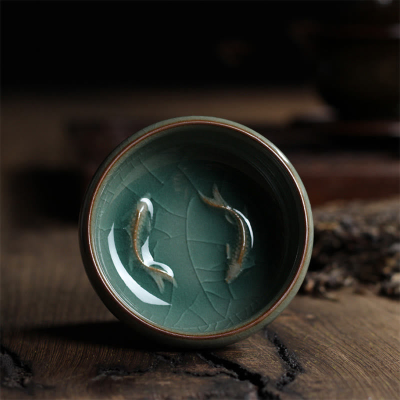 Buddha Stones Colorful Koi Fish Ceramic Teacup Kung Fu Tea Cup Bowl - Double Koi Fish 7.8cm*3.4cm*60ml - image 8