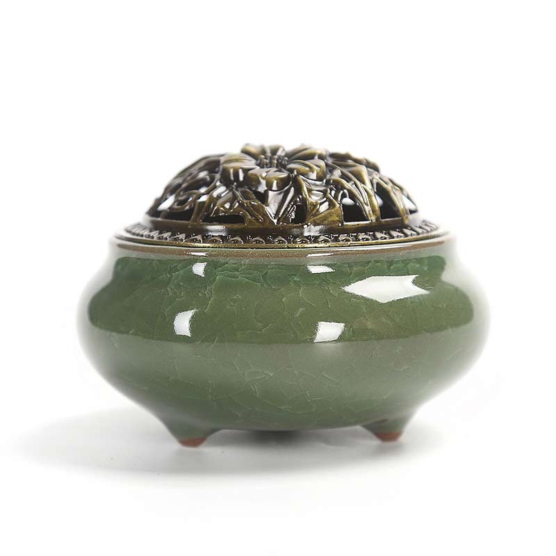 Buddha Stones Colorful Ceramic Incense Burner - Deep Green - image 13