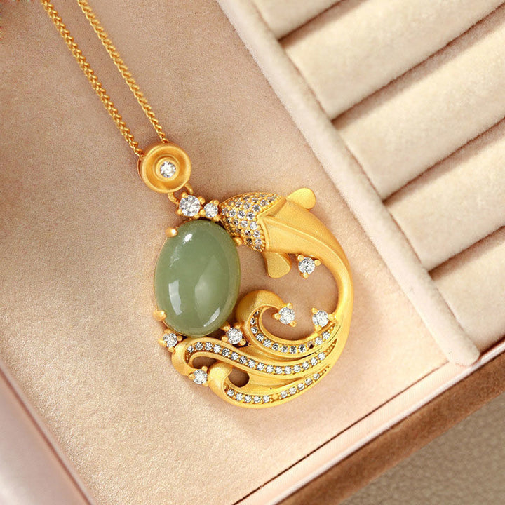Buddha Stones Cyan Jade Koi Fish Healing Calm Necklace Pendant - image 6