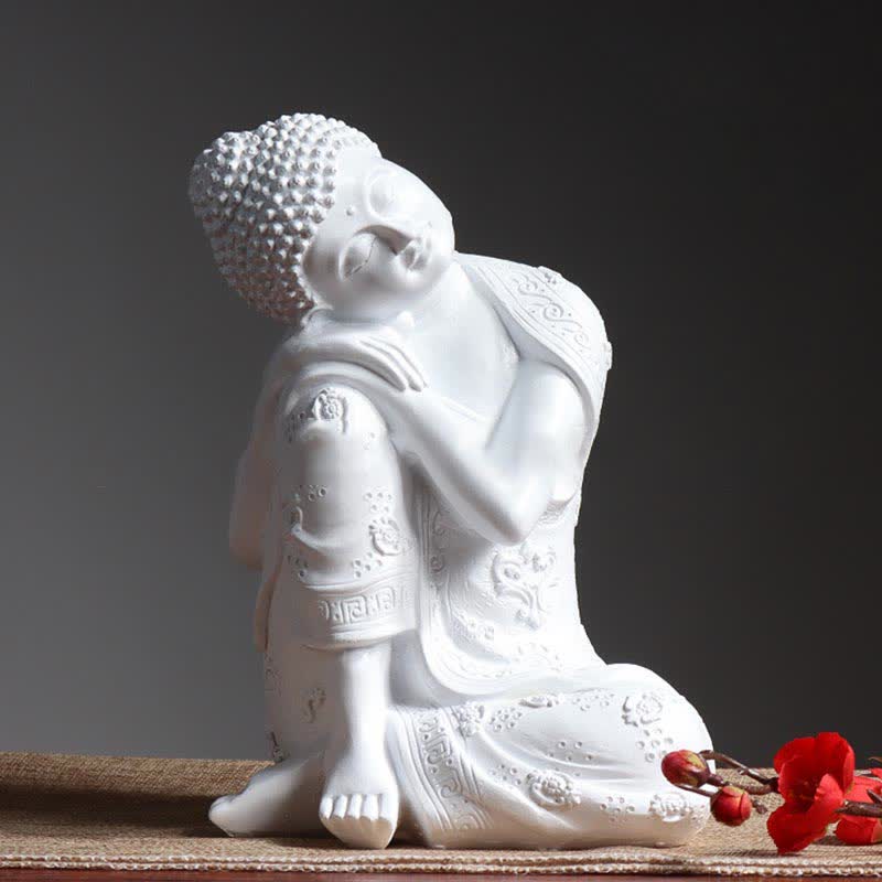 Tibetan Meditating Buddha Serenity Resin Statue Decoration - White - image 5