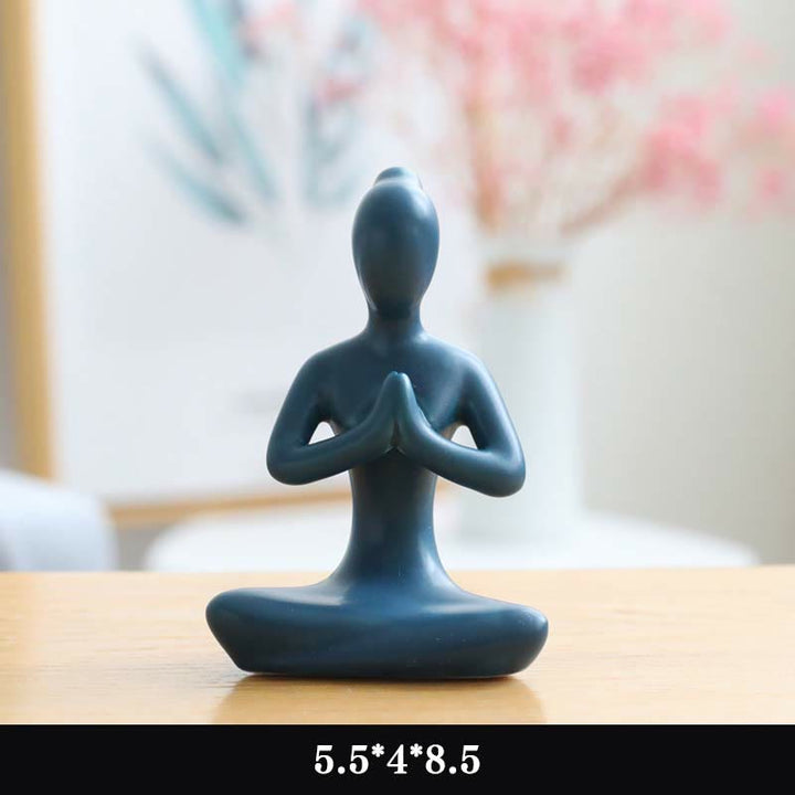 Abstract Yoga Meditation Exercise Ceramics Spiritual Figurine Sculpture Decoration - Blue - Praying - image 3
