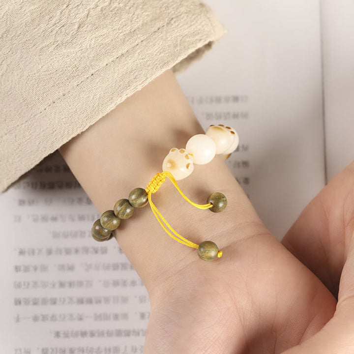 Buddha Stones Natural Green Sandalwood Bodhi Seed Cat Paw Claw Cure Bracelet - image 5