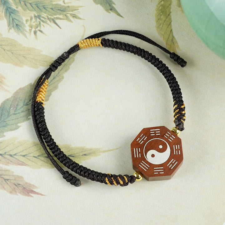 Buddha Stones Small Leaf Red Sandalwood Jujube Wood Ebony Wood Silver Inlaid Yin Yang Bagua Big Dipper Protection Bracelet