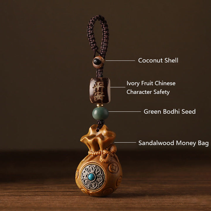 Buddha Stones Small Leaf Red Sandalwood Green Sandalwood Money Bag Om Mani Padme Hum Rotatable Protection Keychain Phone Hanging Decoration - image 13