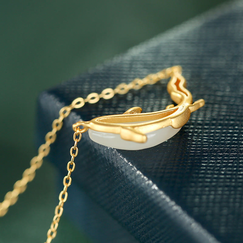 Buddha Stones 925 Sterling Silver White Jade Dolphin Luck Necklace Pendant - image 9