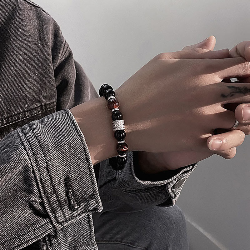 Buddha Stones Natural Black Obsidian Tiger Eye Strength Fulfillment Bracelet - image 13