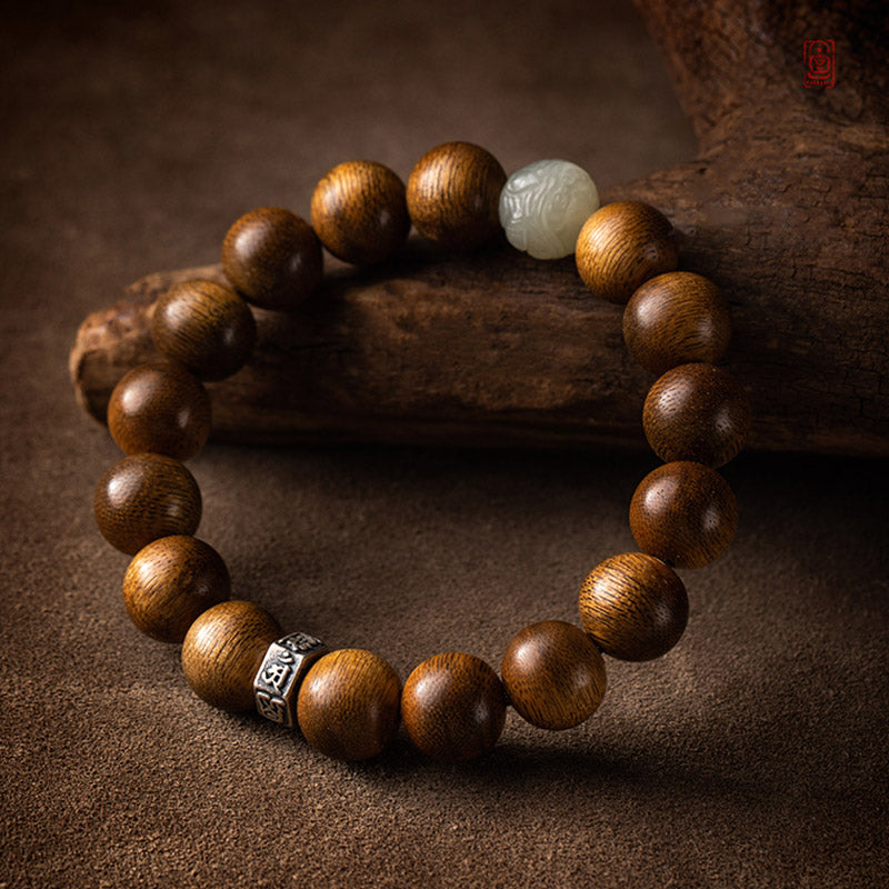 Buddha Stones Chinese Zodiac Natal Buddha Kalimantan Agarwood Jade 925 Sterling Silver Bracelet