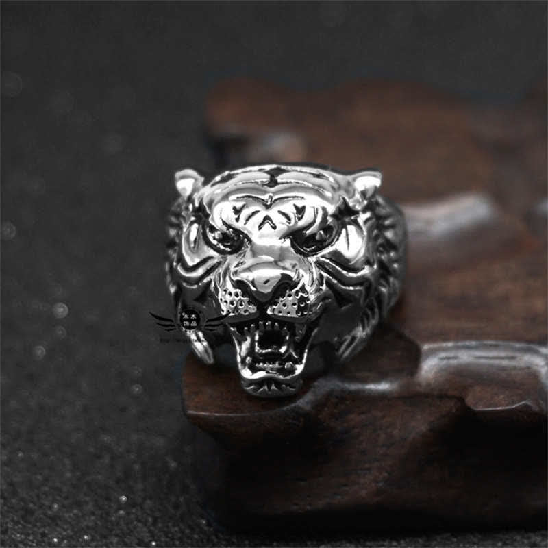 Men's Animal Tiger Head Titanium Steel Balance Calm Punk Rock Biker Ring