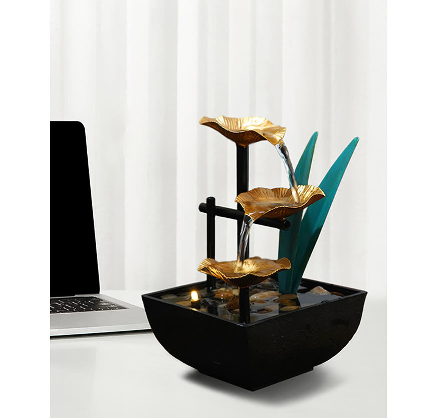 Three Layers Waterfall Fountain Tabletop Lotus Ornaments With River Rocks Desktop Decoration - image 12