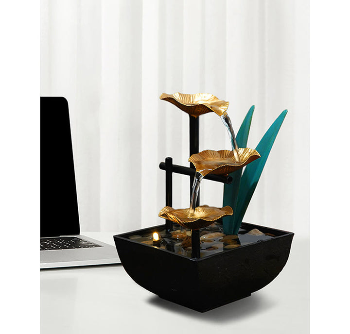Three Layers Waterfall Fountain Tabletop Lotus Ornaments With River Rocks Desktop Decoration - image 12