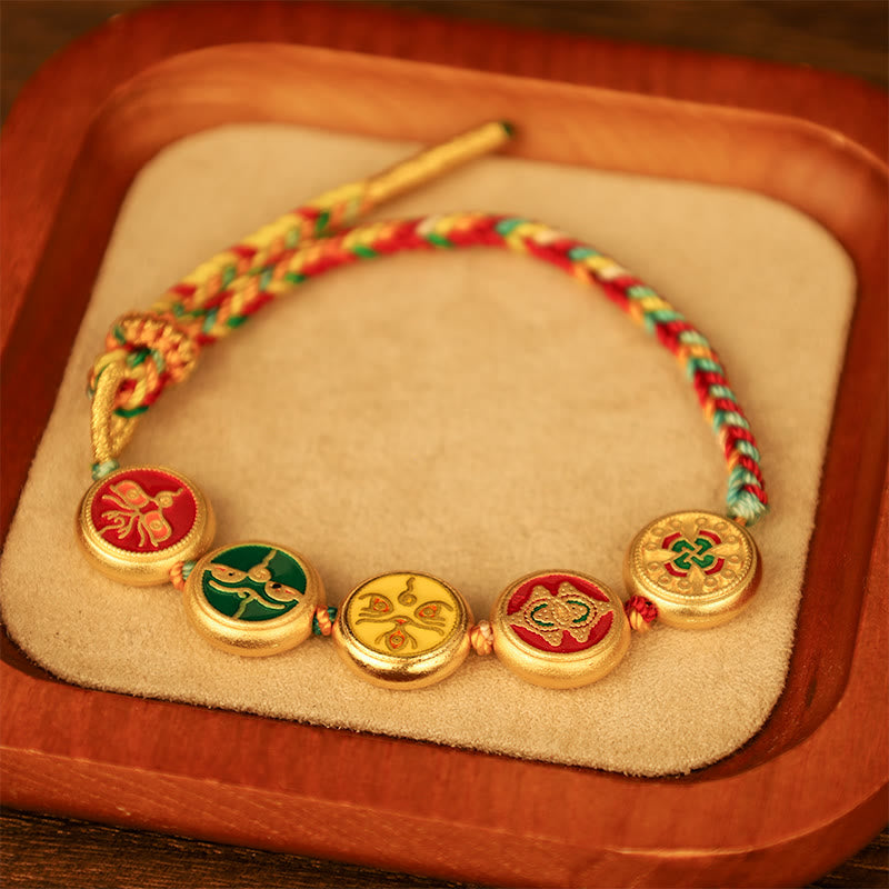 Buddha Stones Tibetan Five God Of Wealth Colorful Rope Braided Luck Bracelet