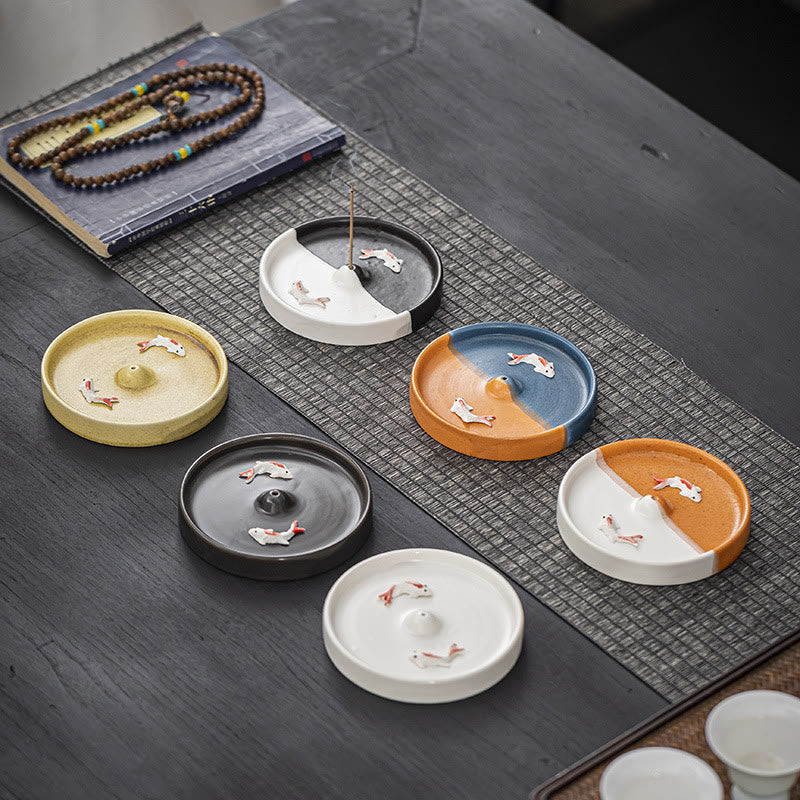 Buddha Stones Koi Fish Pattern Spiritual Healing Ceramic Incense Stick Burner Decoration - image 1