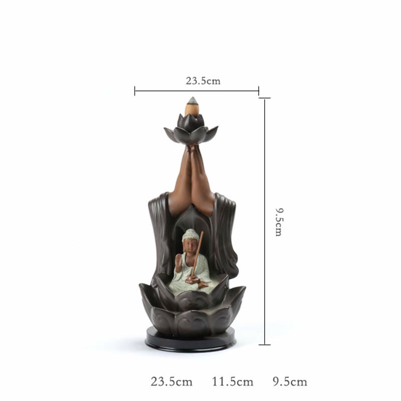 Buddha Avalokitesvara Chenrezig Ksitigarbha Ceramic Lotus Blessing Backflow Incense Burner - image 10