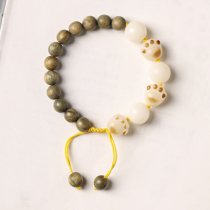 Buddha Stones Natural Green Sandalwood Bodhi Seed Cat Paw Claw Cure Bracelet - image 6