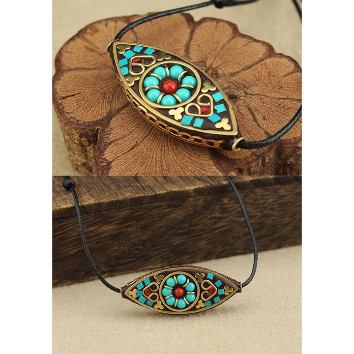 Buddha Stones Tibet Turquoise Bead Marquise Pattern Protection Strength Necklace Pendant - image 9