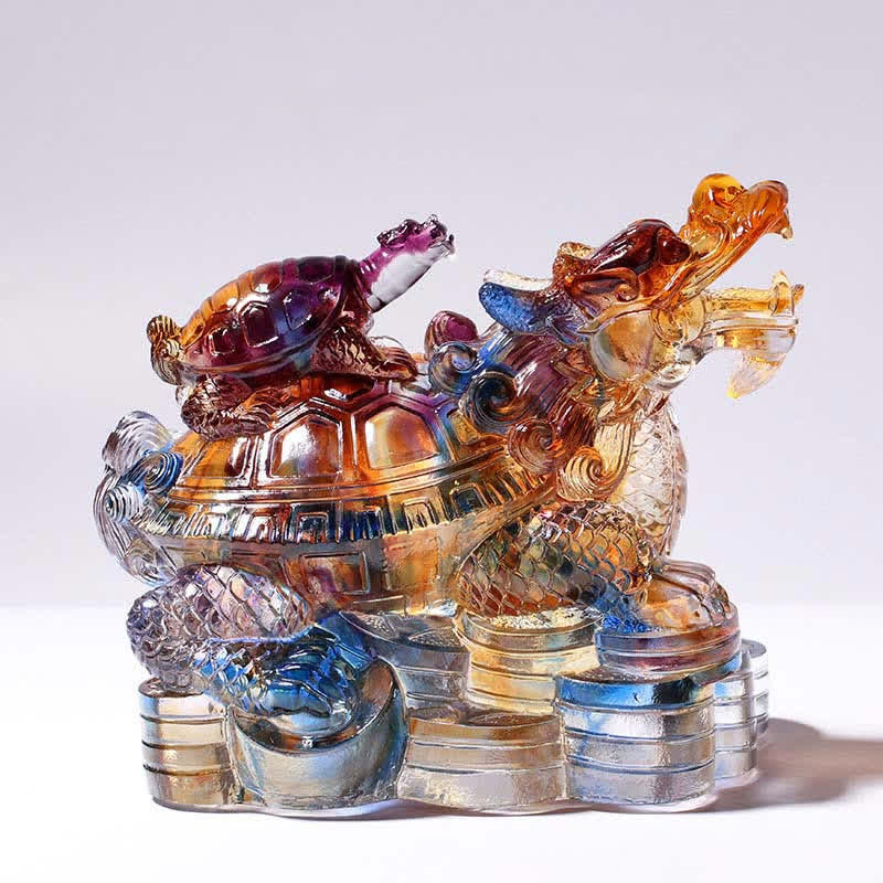 Feng Shui Dragon Turtles Handmade Liuli Crystal Art Piece Protection Home Office Decoration - image 1