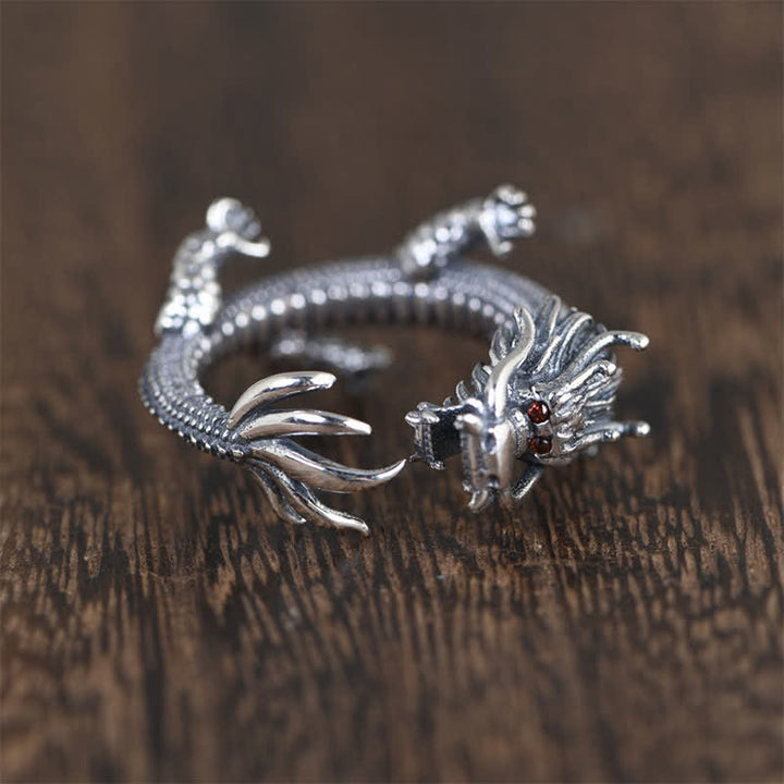925 Sterling Silver Dragon Luck Protection Ring - image 11