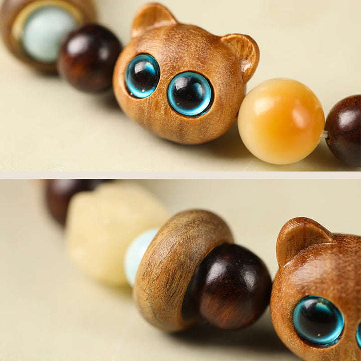 Buddha Stones Natural Bodhi Seed Sandalwood Lucky Cute Cat Head Paw Claw Peace Bracelet - image 4