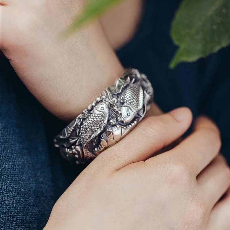 Buddha Stones Koi Fish Lotus Luck Wealth Bracelet Bangle - image 8