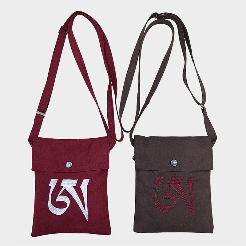 Handmade OM Mantra Embroidered Spiritual Mind Practice Cotton Crossbody Bag Shoulder Bag Cellphone Bag - image 0