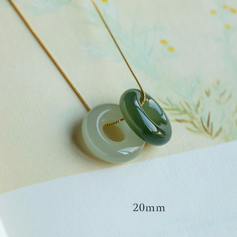 Buddha Stones Natural Round Jade Peace Buckle Luck Abundance Necklace Pendant - Jade&Cyan Jade - 20mm - image 21