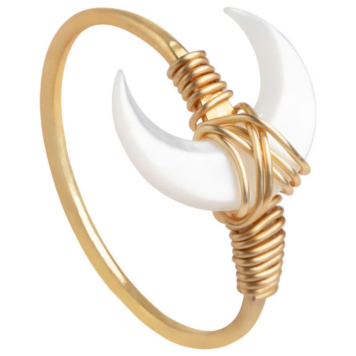 Buddha Stones Natural Tridacna Stone Moon 14K Gold Blessing Ring - image 11