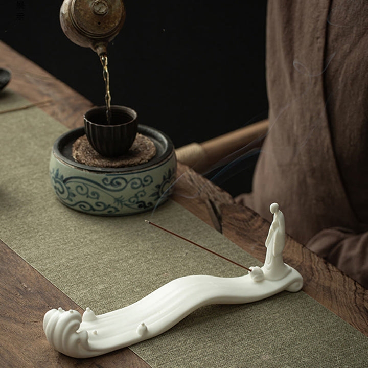 Buddha Monk Ceramic Sea Wave Mountain Blessing Incense Burner Decoration - image 5